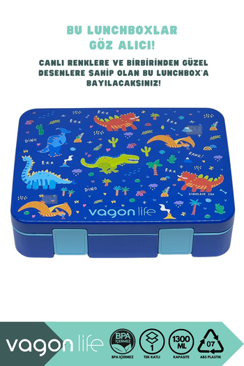Vagonlife Bento 1300ml Lunchbox New Collection Single Layer 4 Compartments Abs Plastic Children's Lunch Box Food Container