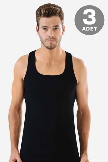 Arma Yıldız Men's Black Rib Tank Top 3 Pack 100% Cotton