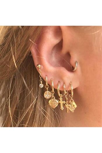 Vintageamer Gold Charm 7-Piece Hoop Earring Set