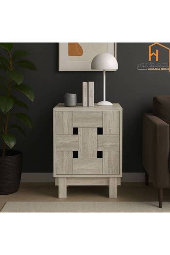 Al Saada Home Fixed Wooden Nightstand - Grey