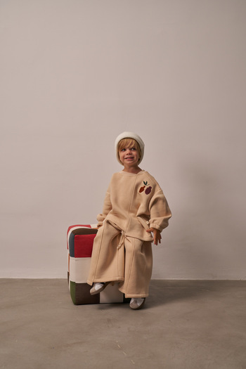 Oh La La Koala For Little Ones Beige Shoulder Embroidered Asymmetrical Detailed Top and Bottom Set