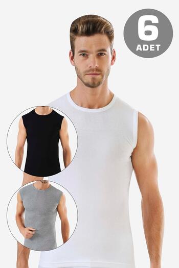 Arma Yıldız 6 Pieces Colorful Sleeveless Men's Athlete Round Neck Zero Sleeve T-Shirt 100% Cotton