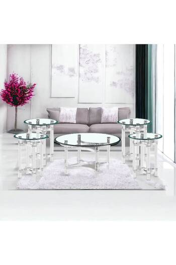 Al Saada Home Set of 5 Acrylic Coffee Tables - Silver