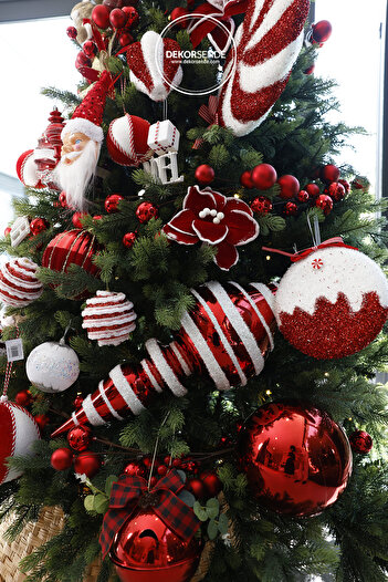 Dekorsende Christmas Ornament Red Stripe Snow Effect Pendant Lamp Red White 61 cm