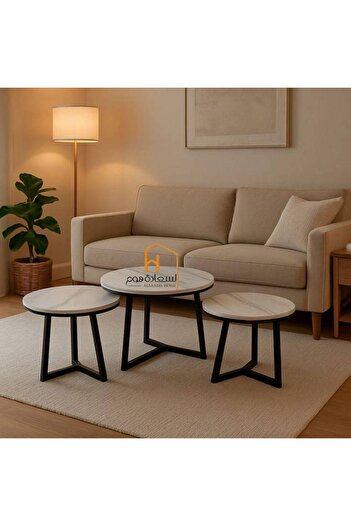 Al Saada Home Limited Edition Ceramic Coffee Tables Set 2+1 - Gray