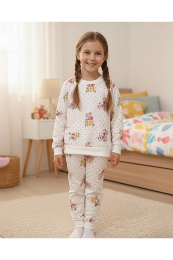 VOY KİDS Girl's 4-5-6-7-8-9-10 Year Old Seasonal Thin Pajamas and Nightwear Set