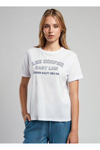 Lee Cooper Tricou alb pentru femei cu decolteu rotund imprimat 252 LCF 242013 COSEP WHITE