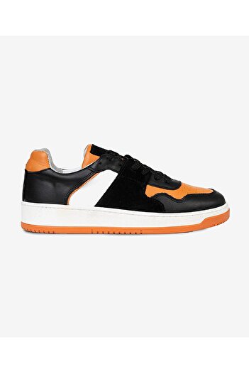 Greyder Erkek Siyah Turuncu Beyaz Hakiki Deri Sneaker Ayakkabı 3K1SA75174