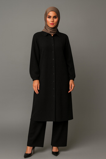 şuranur Tunic Shirt Collar Suit Suitable for Hijab Full Length Buttoned 2XL 6XL