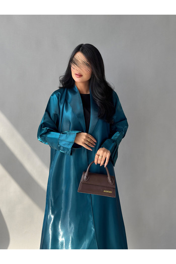 outline Summer Abaya Mikado Shiny with Distinctive Blue Design