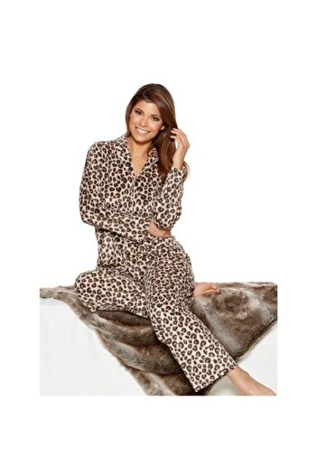 sayina Women's Leopard Patterned Soft Cotton Shirt Buttoned Pajama Set