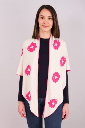 Sebir Moda Floral Patterned Double-Sided Knitwear Triangle Shawl