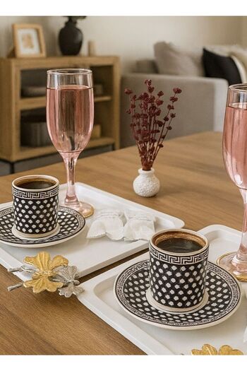 VENON 1 Piece of White Butterfly Patterned Presenter - Coffee Tea Serving Tray with Accessories