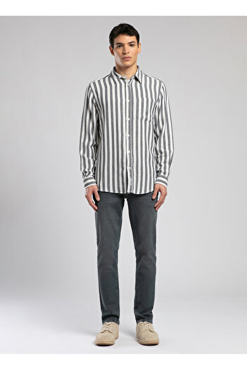 Lee Cooper Cızjo Men's Sleeve Woven Shirt Ecru-Navy Blue