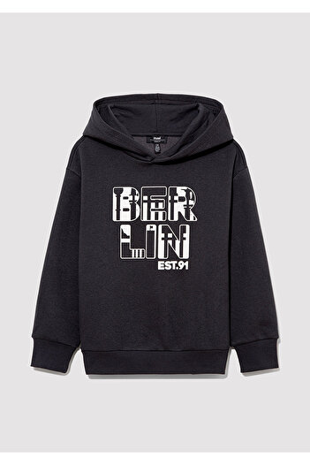 Mavi Berlin Printed Hooded Anthracite Sweatshirt 6S10071-70087