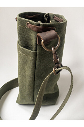Tantobushcraft Kanvas Termos-Matara Taşıma Kılıfı S – 0.5l Uyumlu, Mumlu Kumaş, Büzgülü, Ayarlanabilir Askılı