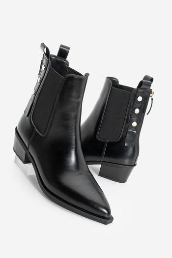 Marjin Women's Pointed Toe Elastic Cowboy Back Zipper Heeled Western Boots Esoma Black