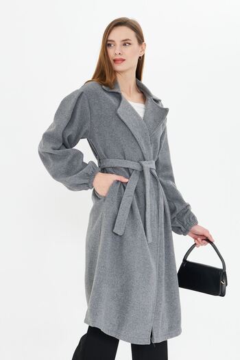 Oyga Women's Sleeve Drawstring Belted Unlined Cashmere Coat