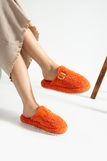 Moda Devrin Orange Buckle Towel Winter Women's Slippers