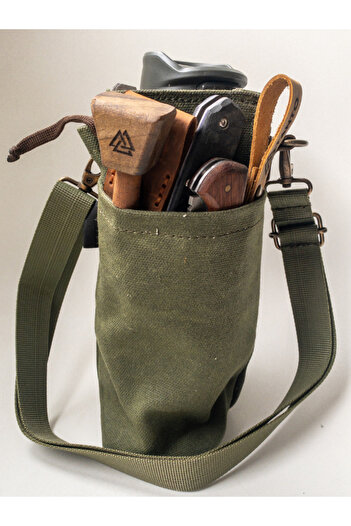 Tantobushcraft Kanvas Termos-matara Taşıma Kılıfı L – 0.6l Uyumlu, Mumlu Kumaş, Ayarlanabilir Askılı, Haki Tanto