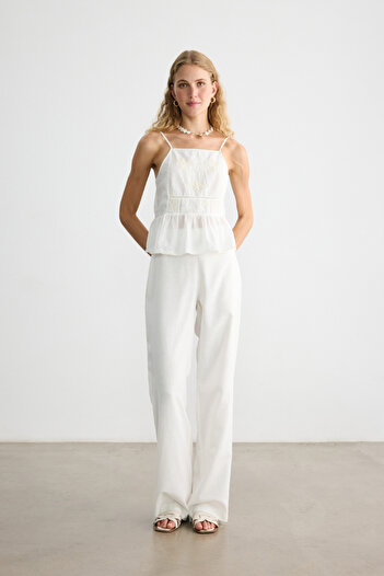 BE BLUE Ekru Cotton Linen Palazzo Pants