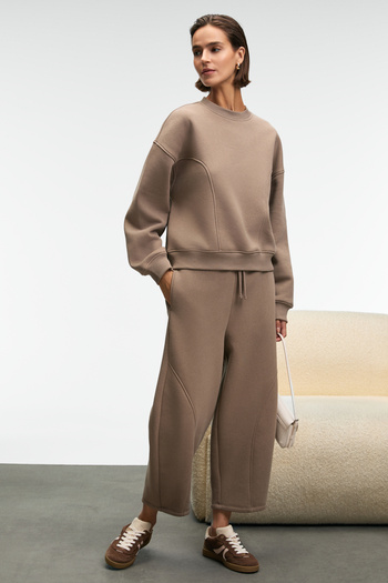 GRIMELANGE Yuvessa Women's Oversize Drawstring Double Pocket Balloon Mink Sweatpants