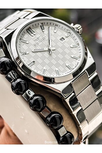 FERRO Brand Functions Active Steel Band,Silver Color,White Dial Calendar Men's Wrist Watch+Bracelet