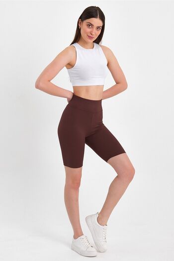 BANEGA Women's High Waist, Firming Brown Ribbed Biker Shorts, Short Tights
