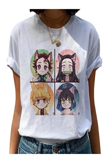 Flaubert - Anime Printed Cotton Oversize T-Shirt Large Size