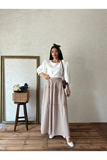 KÜÇÜĞÜM BUTİK Φούστα με στρώσεις - Καφέ Gingham