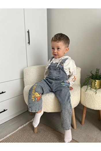 Mişsa Bebe Children's Jeans Salopet Loose Cut Denim 3-6 Years Old 2 Pieces