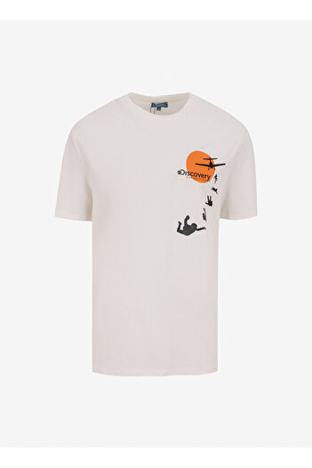 Discovery Expedition D5SM-TST3773 Beyaz Bisiklet Yaka Relaxed Baskılı Erkek T-Shirt