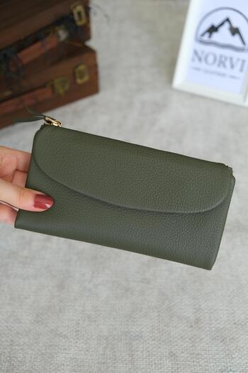 Norvi Leather Genuine Leather Women's Wallet with Phone Compartment Green 1055