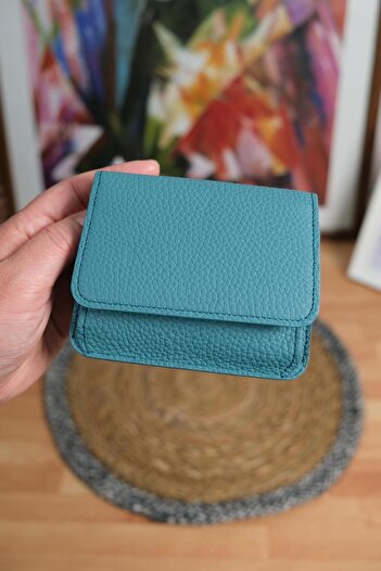 Norvi Leather Multi-Compartment Genuine Leather Card Holder Wallet Blue 1090