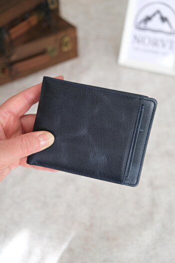 Norvi Leather Genuine Leather Wallet Card Holder Dark Navy Blue 1115
