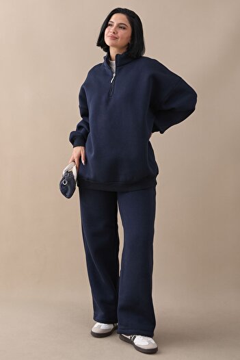 InStyle Raised Zippered Navy Blue Double Set