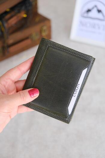 Norvi Leather Genuine Leather Wallet Card Holder Green 1122