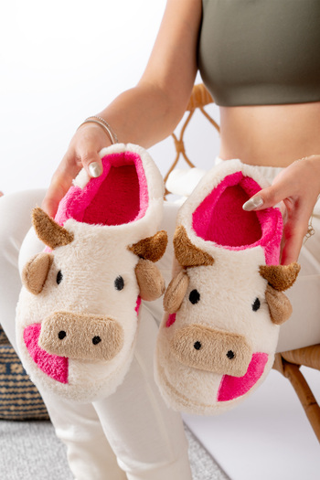 Slipcat Women's Ox Figured Silent Sole Plush House Slippers