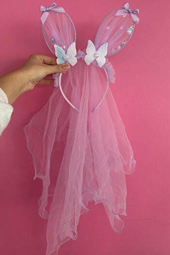 TAKIŞTIR Purple Color Butterfly Figured Tulle Detailed Crown
