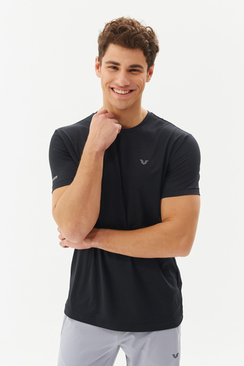 bilcee Men's Black Crew Neck Short Sleeve Sweat-Wicking Training Fitness Sports and Daily Fit T-Shirt 1332