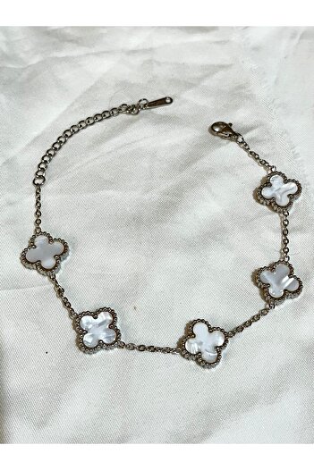 ASD TAKI Silver 4 Leaf White Clover Luck Steel Bracelet