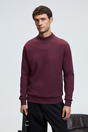 GRIMELANGE Quilla Men's Half Fisherman Basic Burgundy Sweatshirt