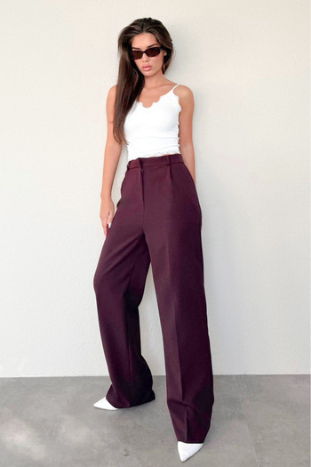 Madmext Plum High Waist Women's Palazzo Pants Mg2506