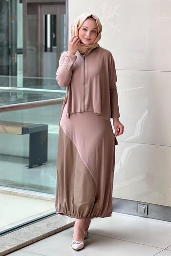 Nurcan Çetin Zipper Detailed Tunic Balloon Skirt Set