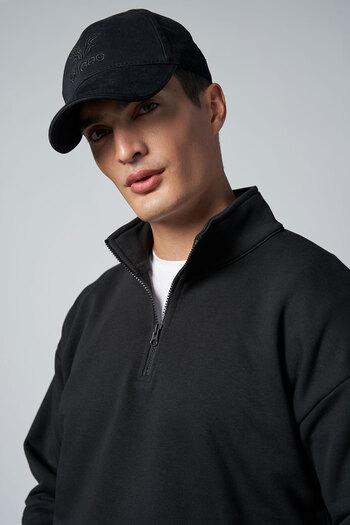 bilcee Peak Men's Black Oversize Zippered Collar Sweatshirt 7021