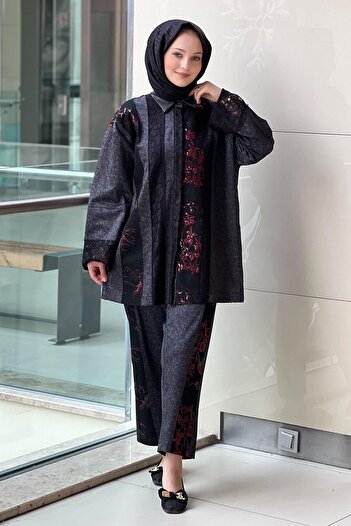 Ghisa Hidden Button Lace Detailed Shirt Pants Set