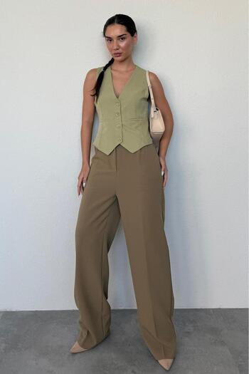 Madmext Khaki High Waist Women Palazzo Pants Mg2506