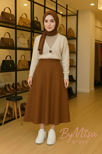 ByMisa Store Suitable for Hijab Elastic Waist Suede Flared Skirt