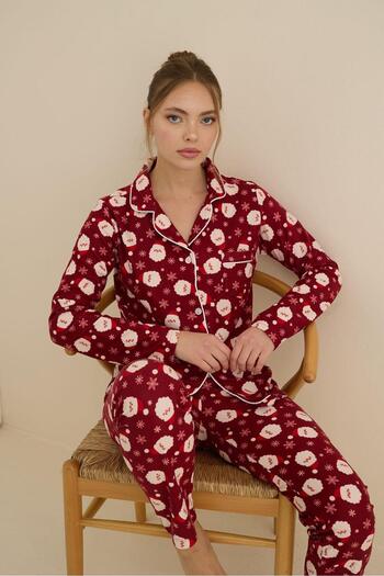 Mutlu City Women's Soft Fabric Buttoned Shirt Collar High Quality New Year Pajama Set 3026