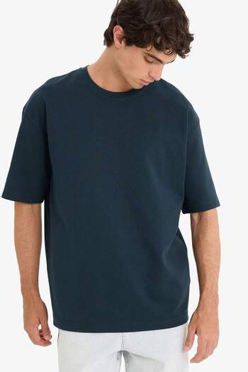 DeFacto Oversize Wide Fit Crew Neck Heavy Fabric Basic Plain Short Sleeve T-Shirt E9798Ax25Au